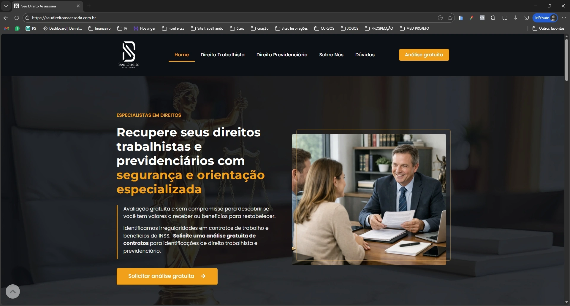 Landing page para escritório de advocacia desenvolvida em WordPress com foco em conversão e captação de clientes