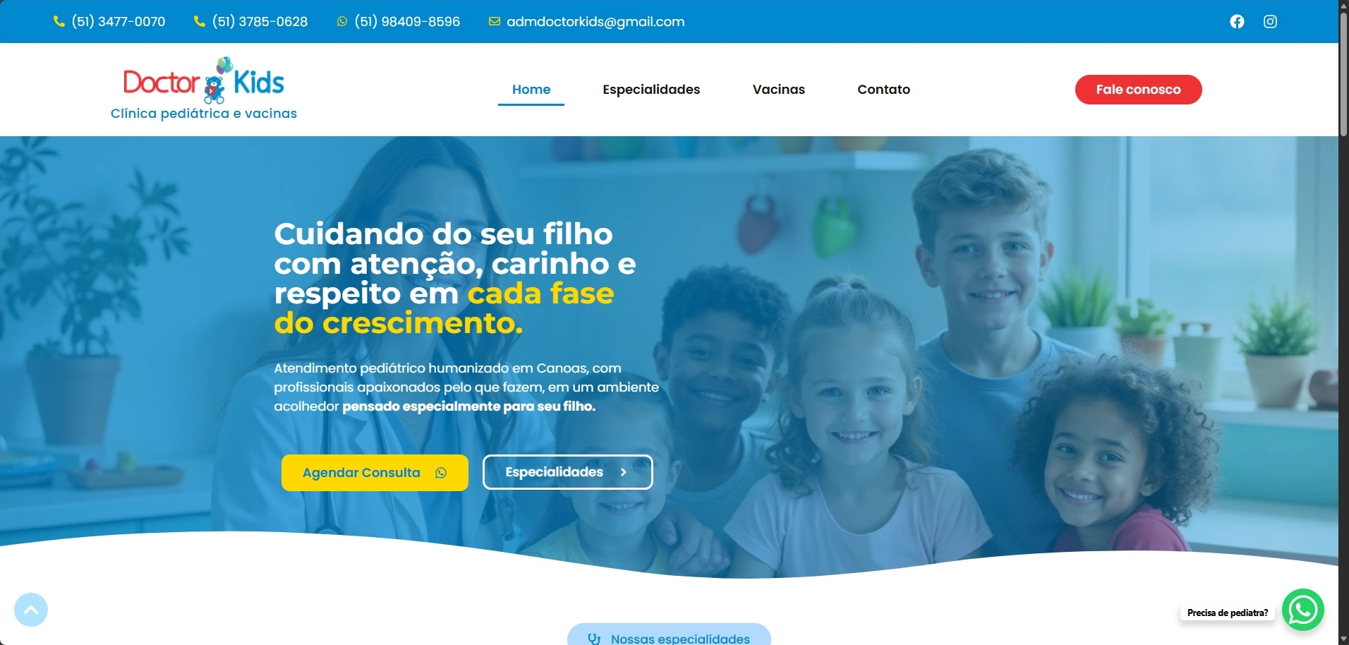 Site institucional para clínica pediátrica desenvolvido em WordPress com estrutura otimizada e painel administrativo