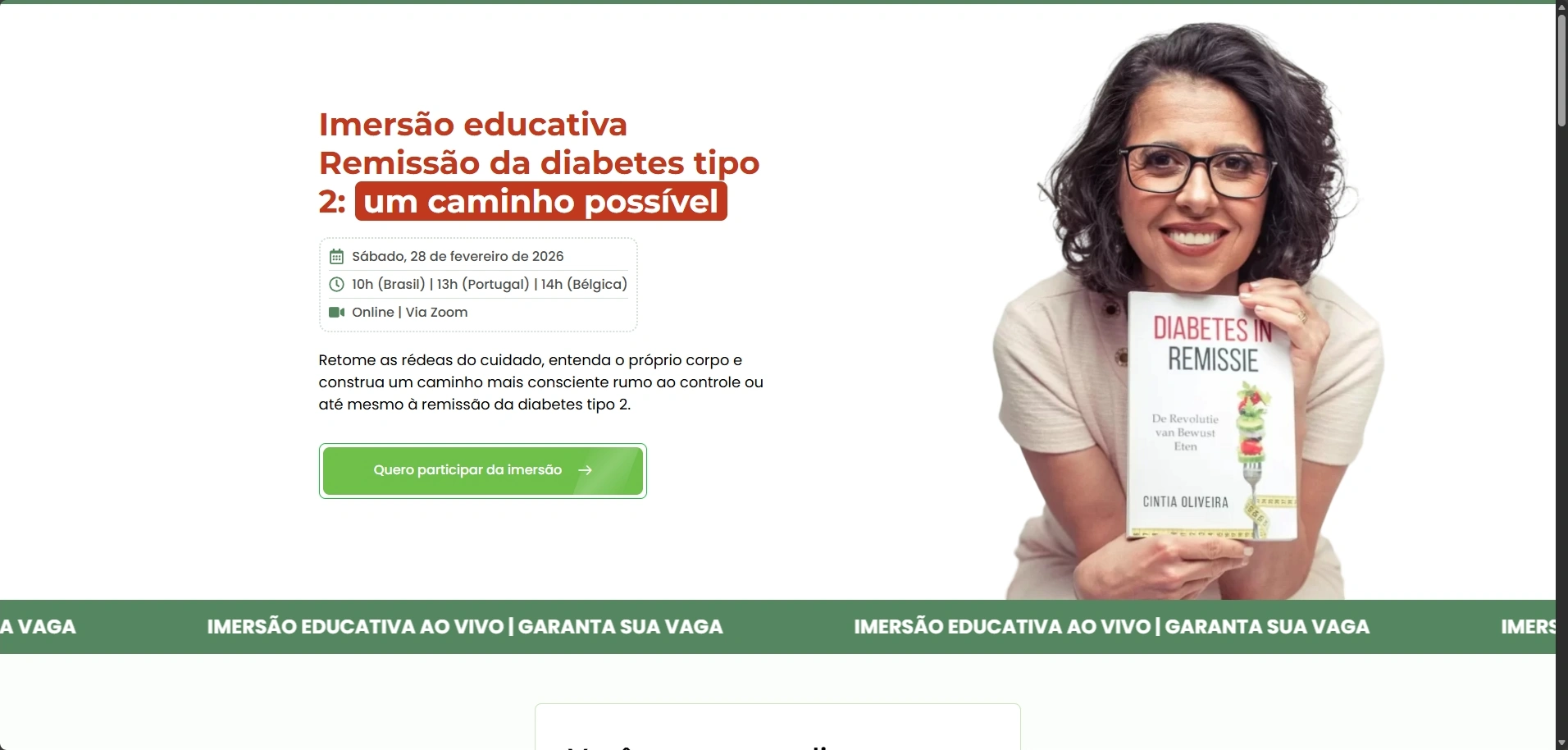Landing page em WordPress para evento de imersão na área da saúde com estratégia de conversão