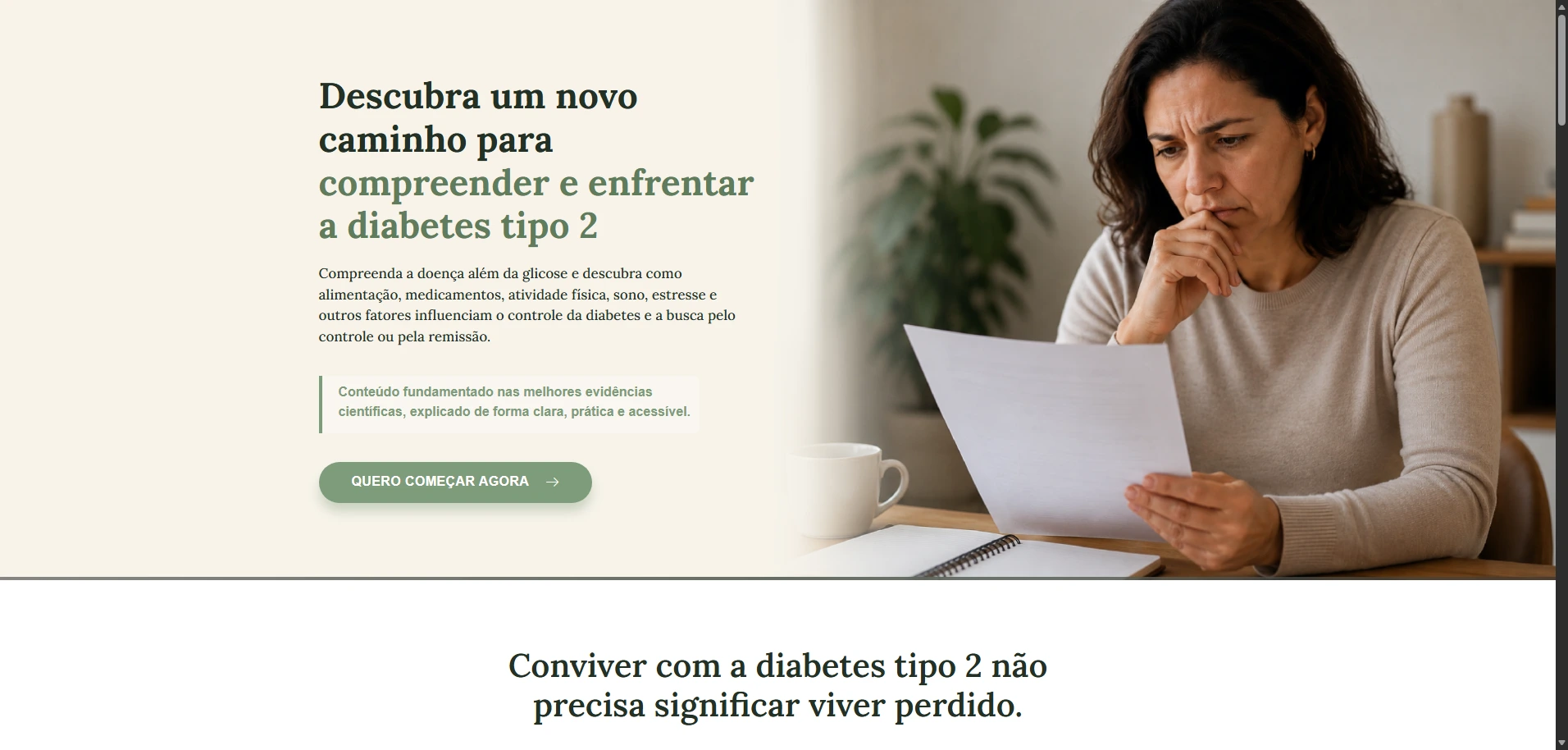Landing page de saúde sobre diabetes tipo 2