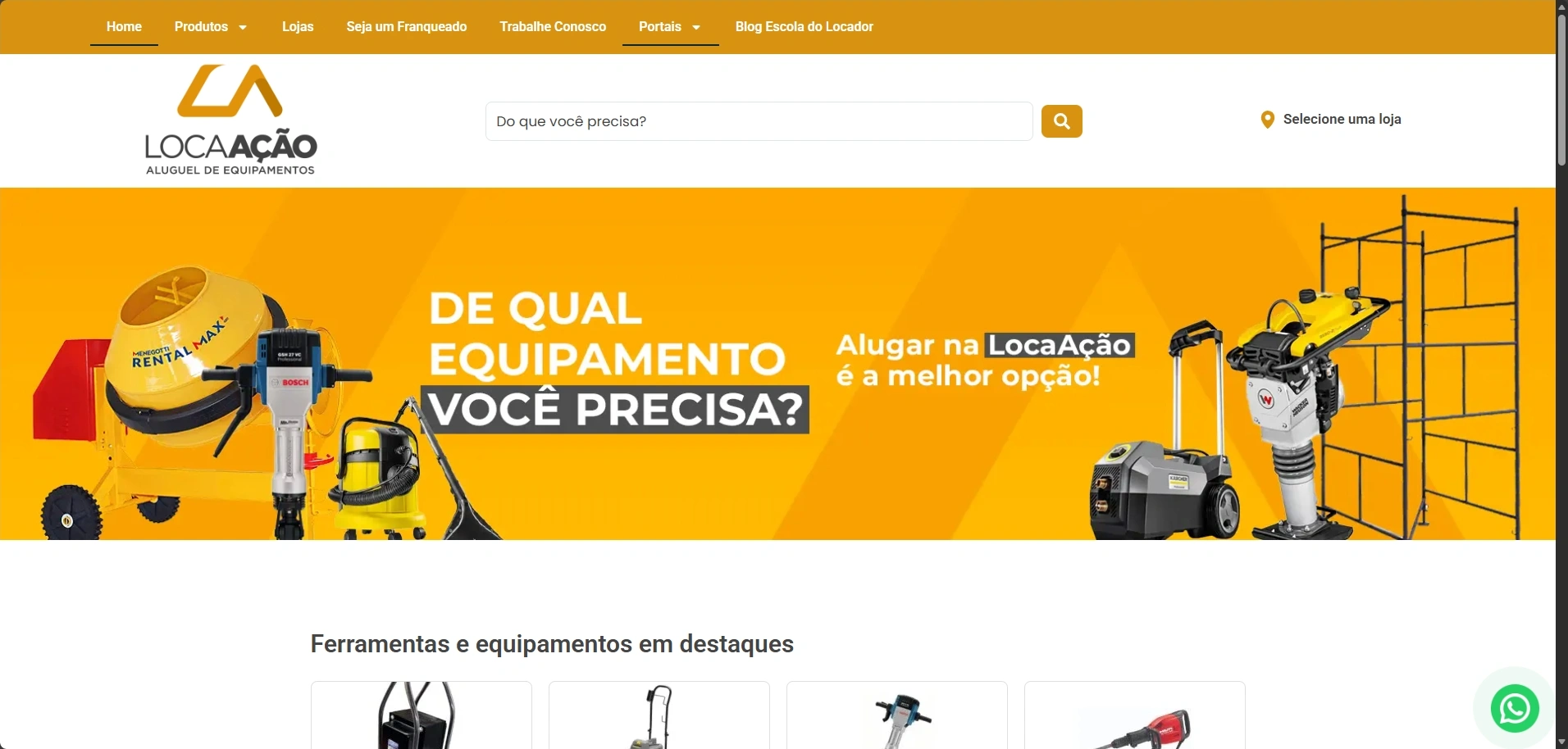 Site institucional em WordPress para loja de locação e aluguel de equipamentos com catálogo organizado