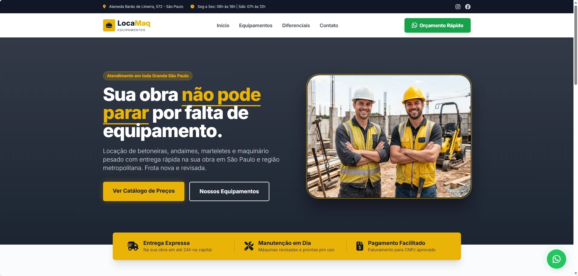 Site para franquias de locação de máquinas com estrutura otimizada, SEO avançado e painel administrativo